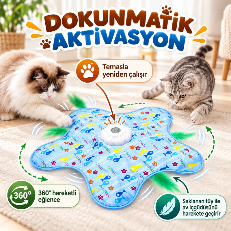 Hareketli İnteraktif Kedi Oyun Matı - USB Şarjlı - 3 Oyun Modu - görsel 3